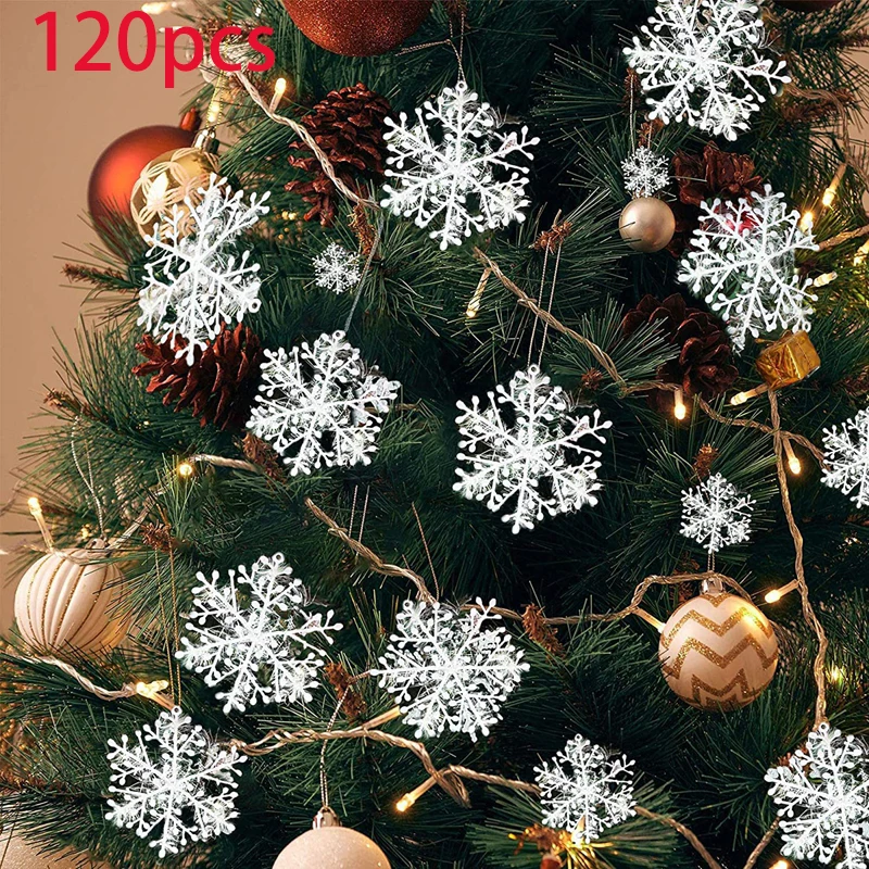 

120Pcs Artificial White Snowflakes Christmas Ornament Xmas Tree Hanging Pendents Fake Snow Flake New Year Party Home Decors Gift