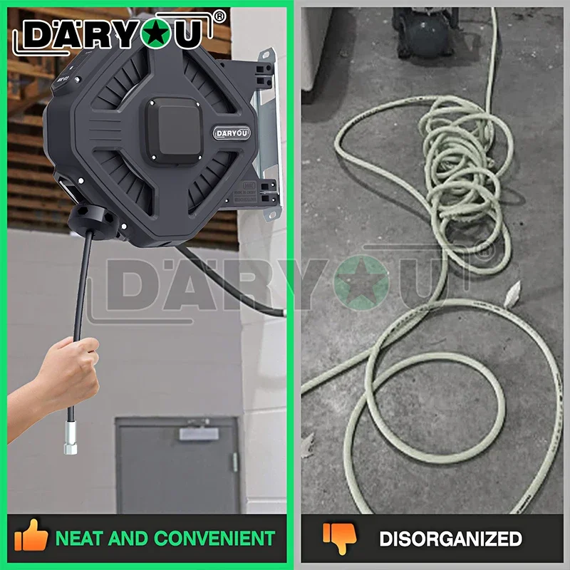 Pressure Washer Hose Reel 32ft Heavy Duty Steel Washer Hose Reel with M18*1.5 Inner Wire Pressure Wash Whip Hose 12Mpa