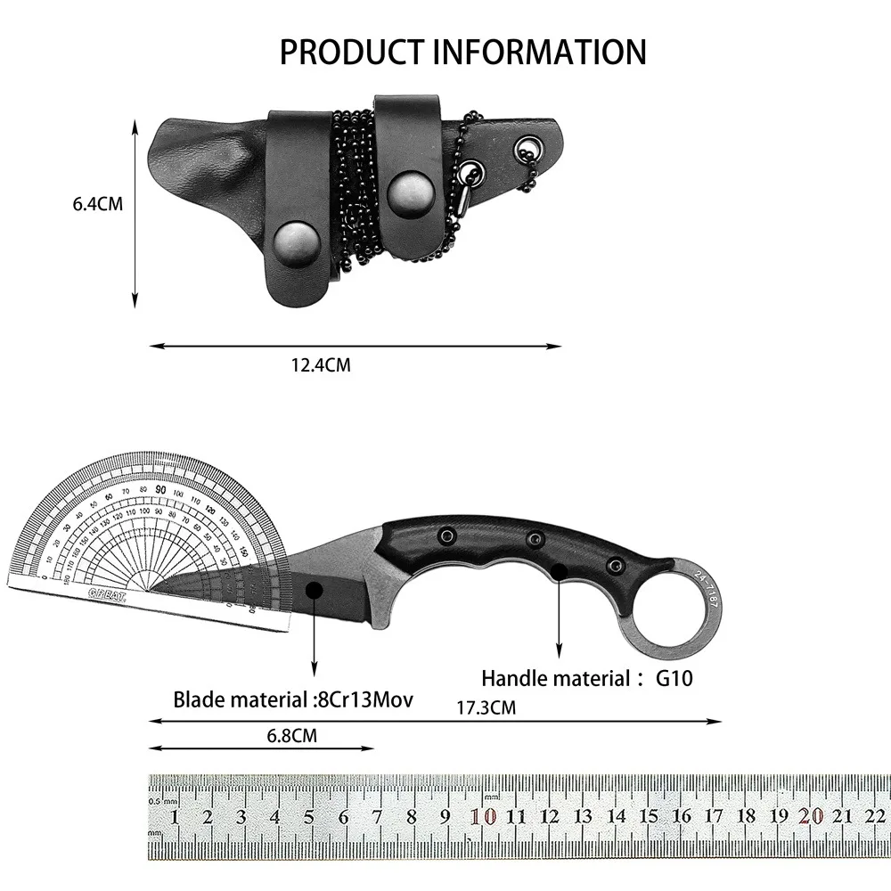 Lightweight Portable Outdoor Fixed Blade Knife 8Cr13Mov Stainless Steel Blade G10 Handle Multi-Purpose for Camping Survival view 6