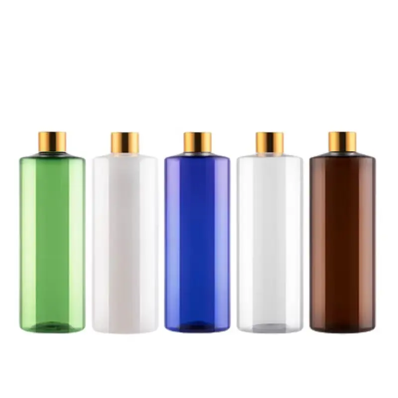 

10Pcs Toning Ldtion Bottle Flat Shoulder Shiny Gold Lid Inner Plug 500ML Refillable Portable Cosmetic Packing Toner Bottles