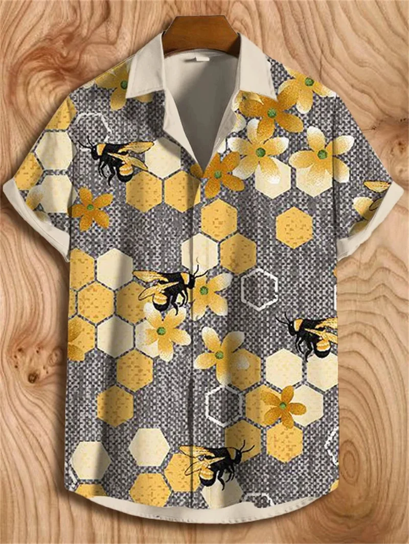 Men's short sleeved dog print social shirt fresh Hawaiian fashion elegant classic shirt view 3