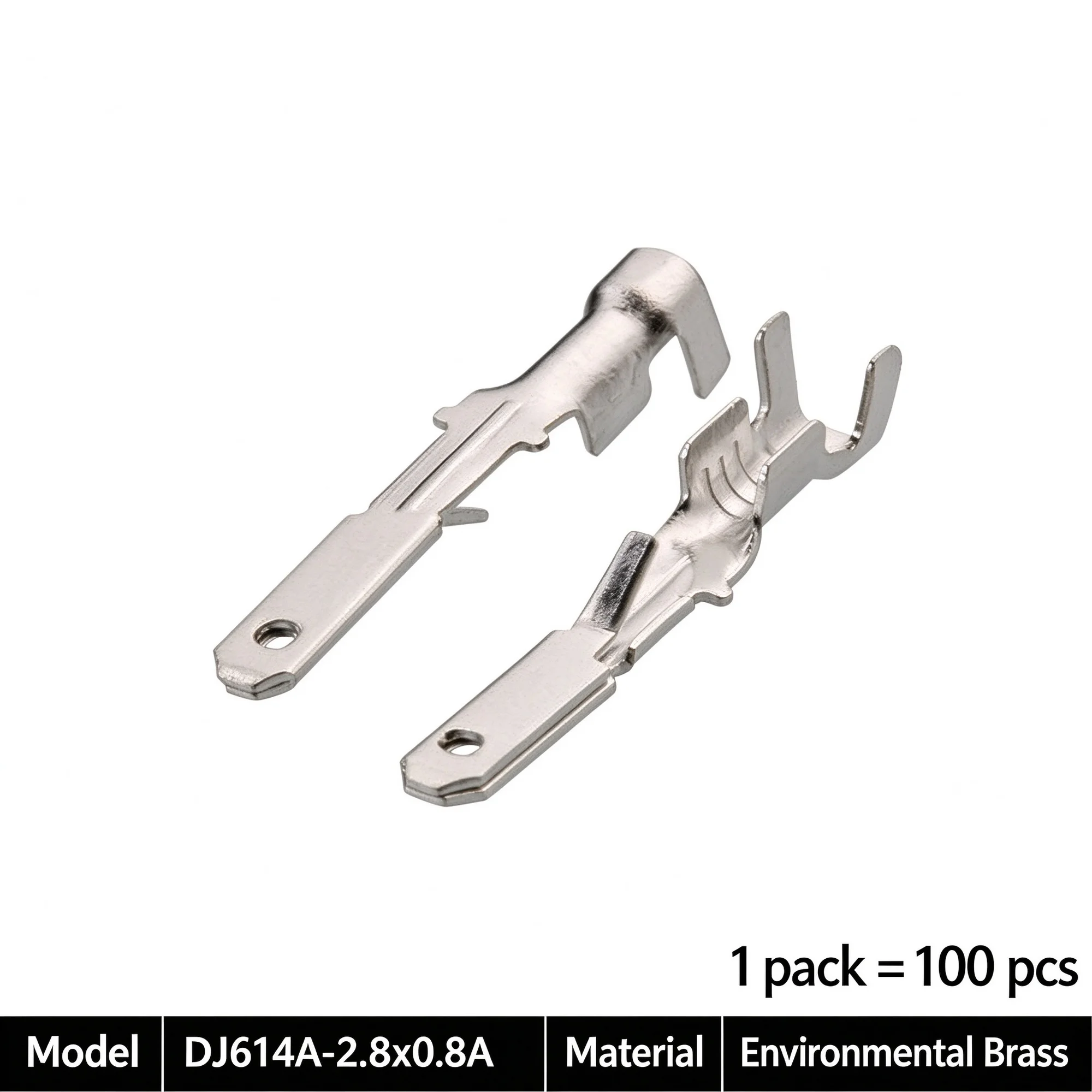 100Pcs  DJ614A-2.8×0.8A H62 Brass Or Tinned 2.8 mm Splice Terminal Automotive Connector Pins Male Crimp Terminal