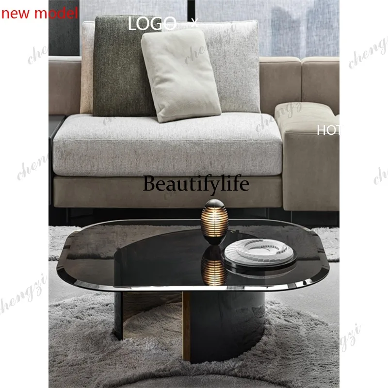 H132 Italian brown tempered glass coffee table designer creative fashion table living room simple light luxury furniture
