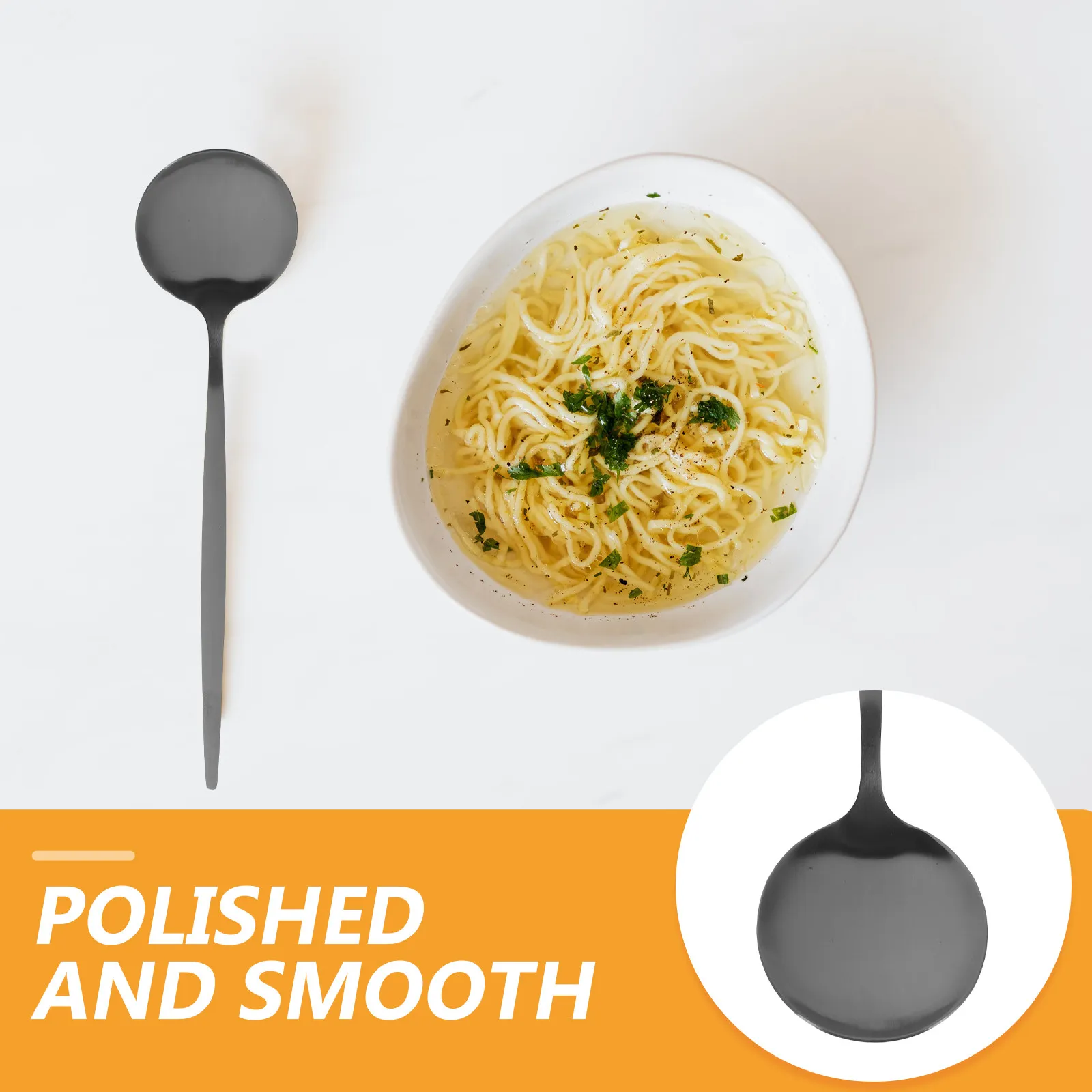 6Pcs Black Stainless Steel Round Soup Spoons Metal Serving Dinner Spoons Sturdy Multipurpose Kitchen Dinning Table Essential