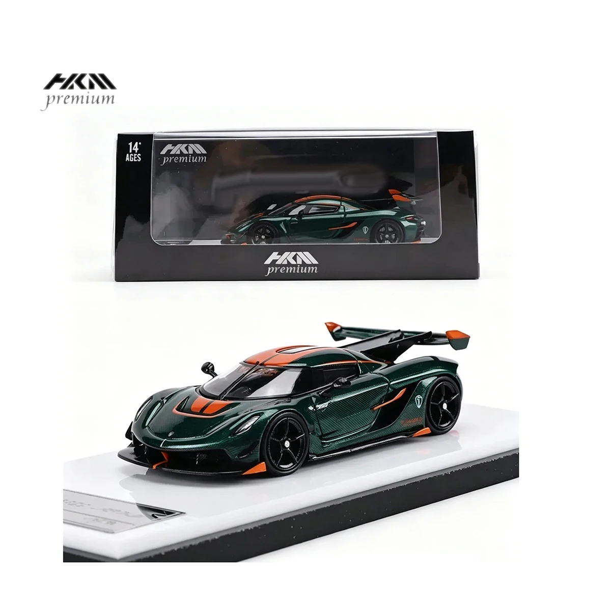 HKM Premium 1:64 Jesko Green Full Carbon With Orange Accent Strip Diecast Model Car In Stock