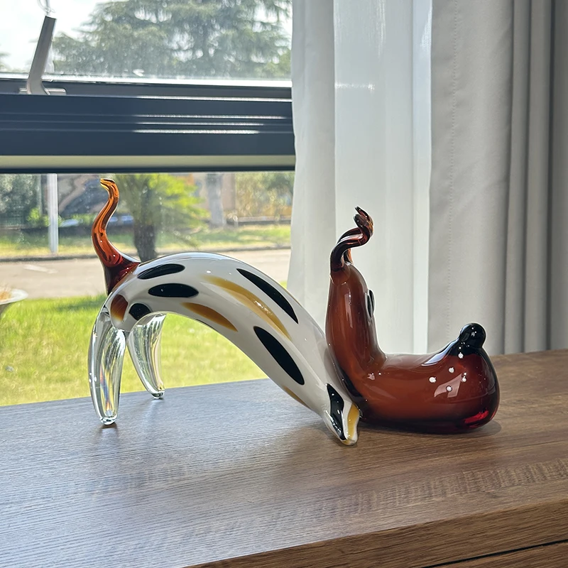 Glass Dog Sculpture Ornament,Luxury Colored Glaze Artwork,Animal Model Statue,Living Room Office Desktop Decoration,Nordic Gifts