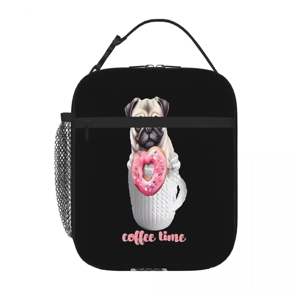 Bestselling Pug In The Cup With Donat Coffee Time Earthy Tone Camping Lunch Bag Wilderness Camping Leakproof Lunch Bag