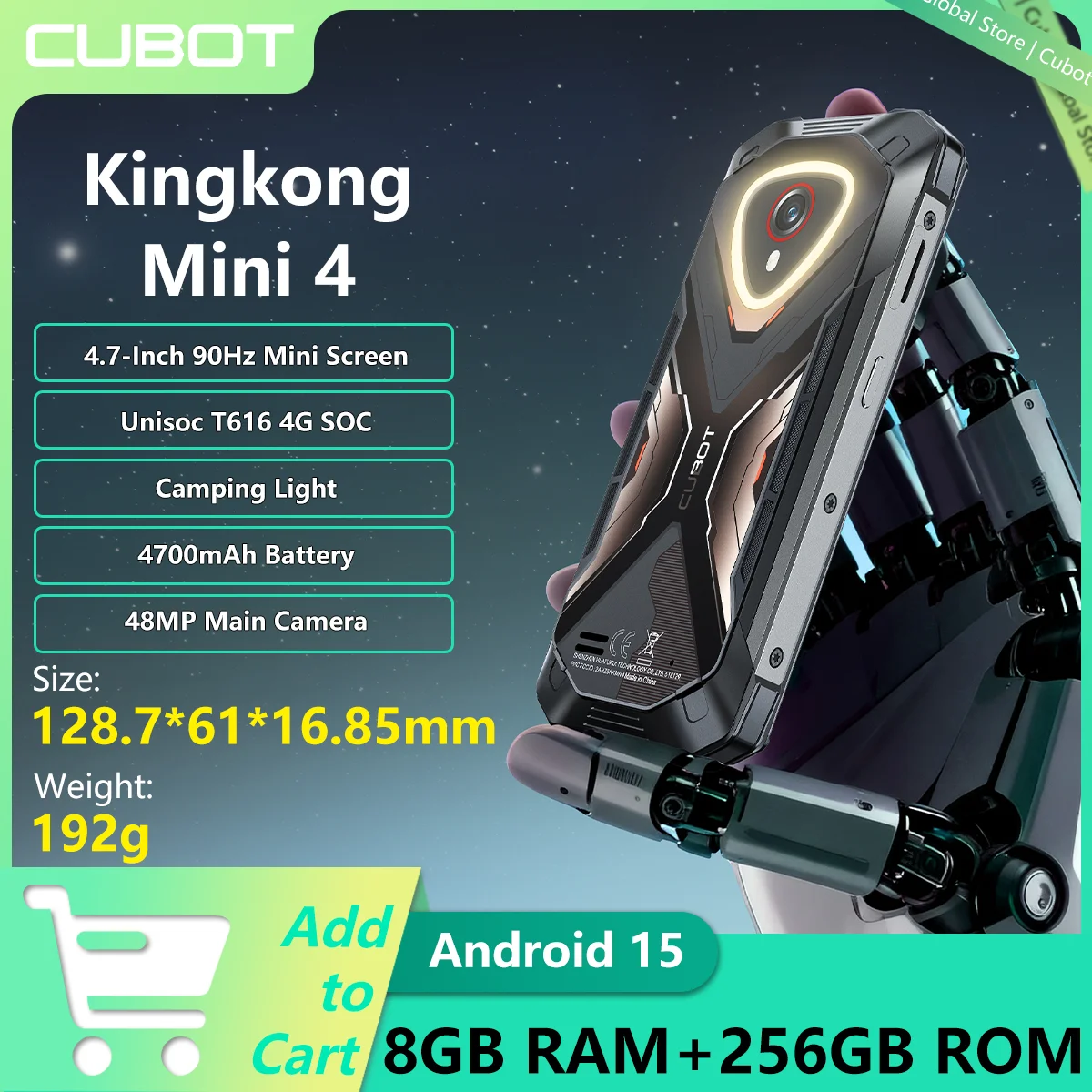 �y�Z�[�����z�V�^�~�j�^�t�l�X�X�}�z CUBOT Kingkong Mini 4 Unisoc T616 4G 4.7�C���` 90Hz�f�B�X�v���C �L�����v���C�g 8GB+256GB 4700mAh�o�b�e���[ Android