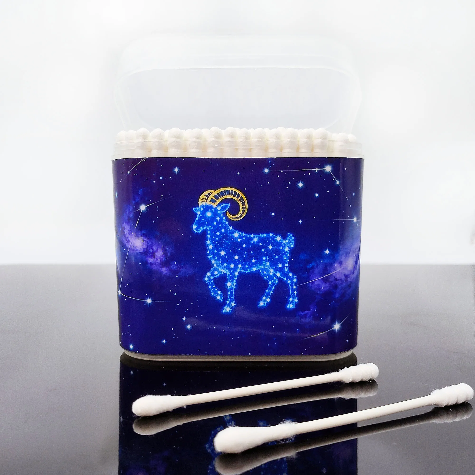 200 قطعة من مسحات القطن بطابع برج الحمل مع أنماط كوكبة إبداعية، مسحات قطنية مستديرة حلزونية متعددة الوظائف برأسين.