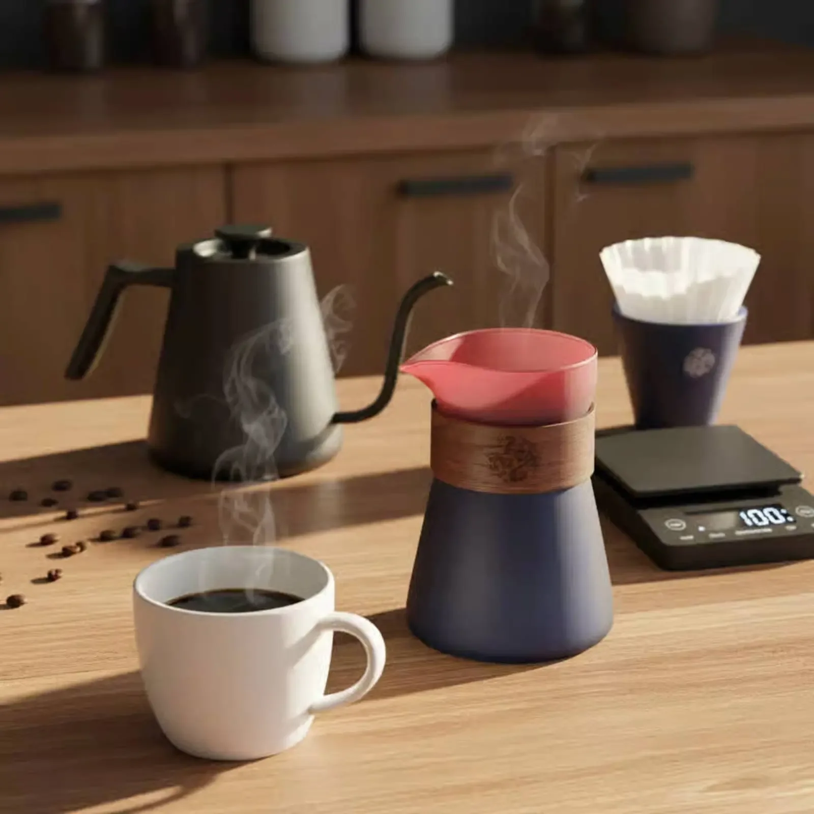 Smart Coffee Dripper Set Beginner-Approachable Immersion Coffee Brewer Cone-Shaped Design Dripper and Server Heat Insulating