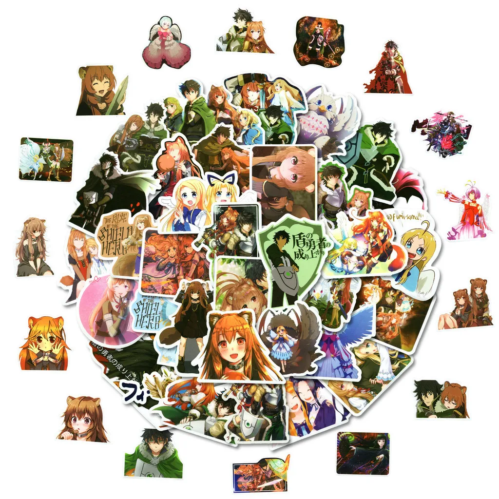 ​ 50 pegatinas de grafiti de héroe de Anime Rising of the Shield, calcomanías de arte de abanico para cuadernos de bocetos de Manga, accesorios de Cosplay