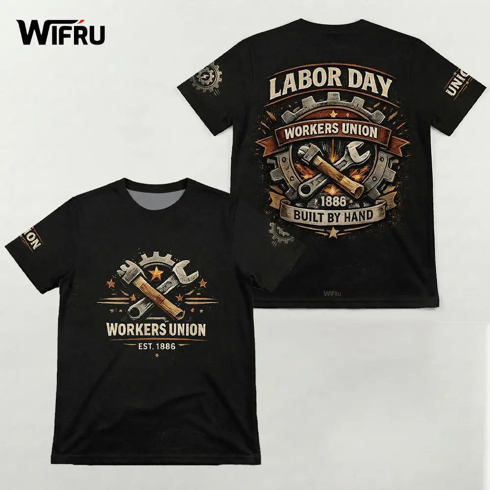 

Vintage Industrial Style Graphic T-shirt Men's Labor Day Street Fashion O-neck Tees WIFRU Construction Tool Print Workwear Tops