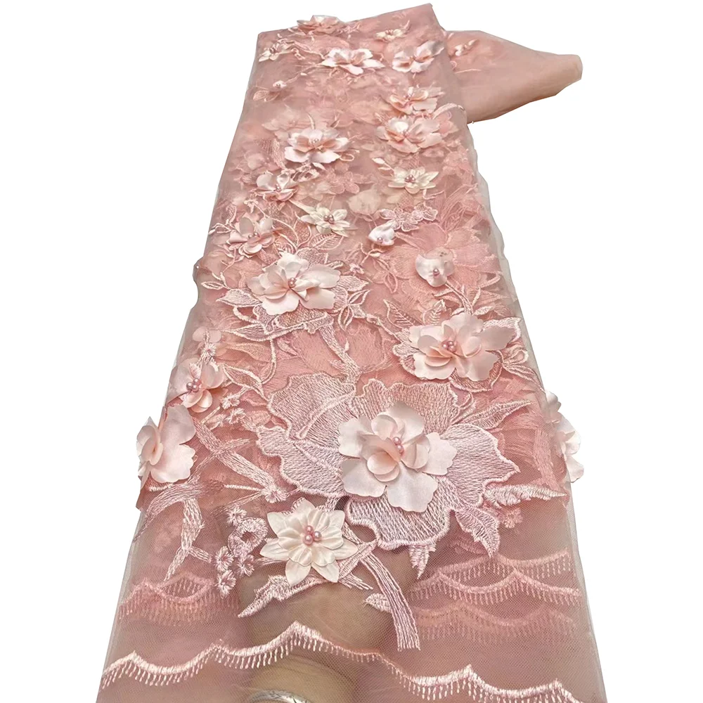 

Layered Gardenia Laser Appliques Craft Fabric WIth Fine Embroidery And Beads for High-End Wedding Dresses Or Elegant Home Projec