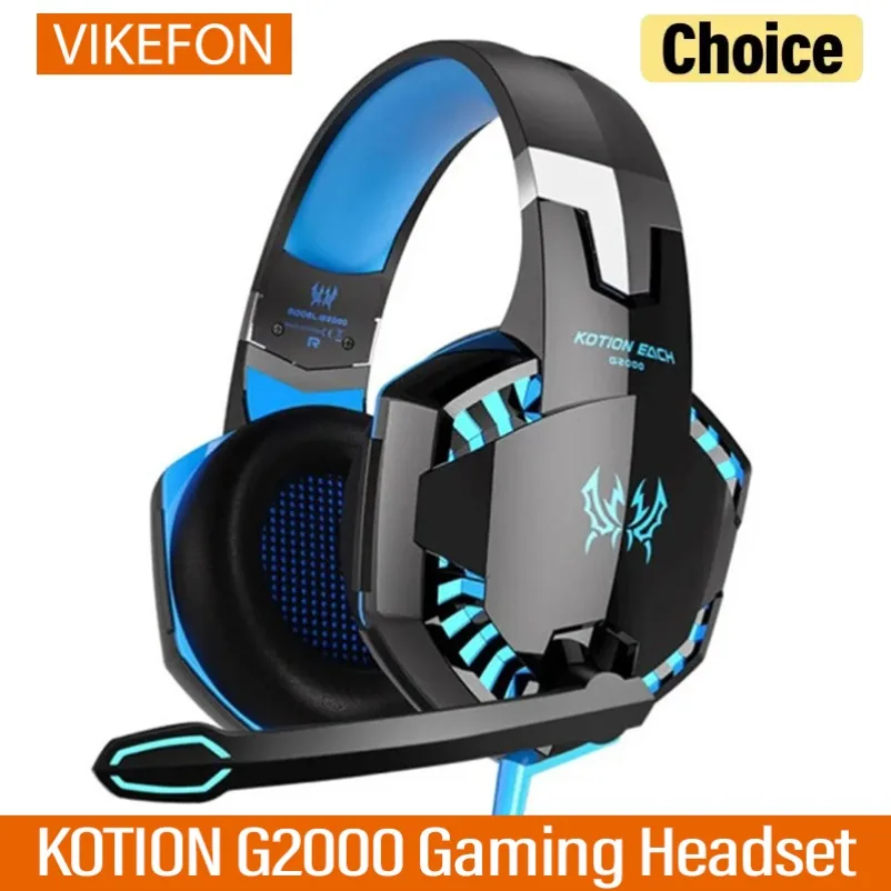 KOTION G2000 Gaming Casque Cuffie cablate con audio surround stereo, bassi profondi, cuffie luminose a LED con microfono per PS5 PS4 Xbox Notebook