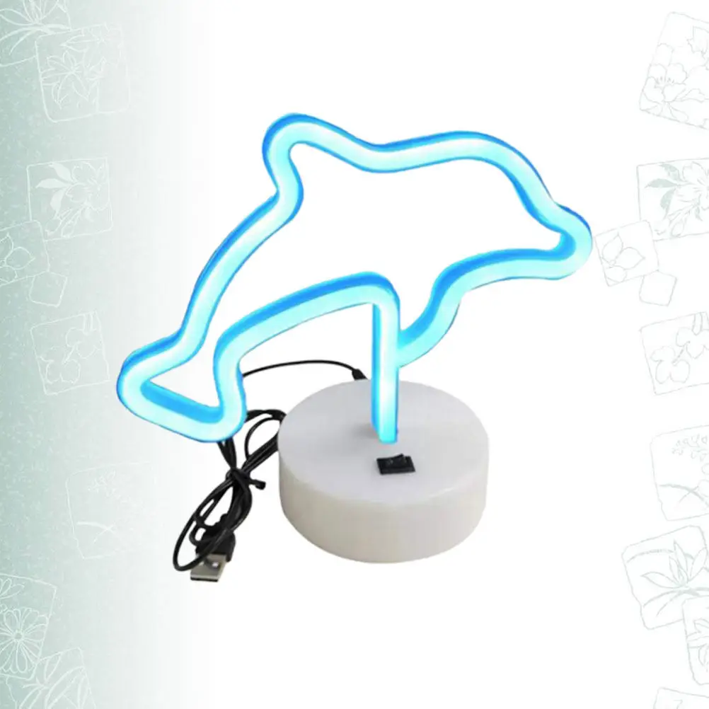Cute Cartoon Dolphin Shaped LED Night Light with Dual Use Base Neon Lighting for Home Office Cafe Bar Wedding Decor 3D