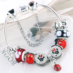 Disney Mickey Mouse Bracelets for Women Charms Minnie Pendant Fit Original Pan Fine Jewelry Bruno Cow Beads Fashion Pulsera Gift