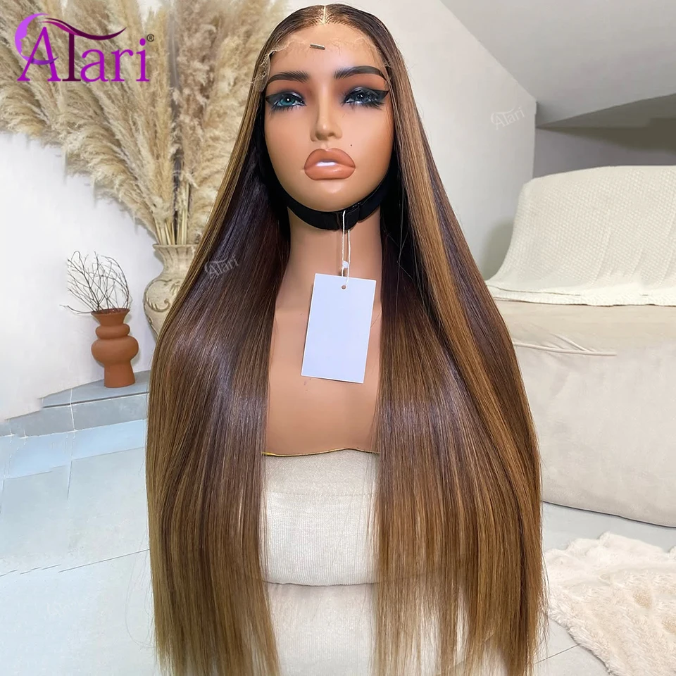 

Transparent 5x5 Closure Straight Human Hair Wigs Ombre Honey Brown 13x4 13x6 Lace Frontal Wig Natural Brown Brazilian Remy Wig