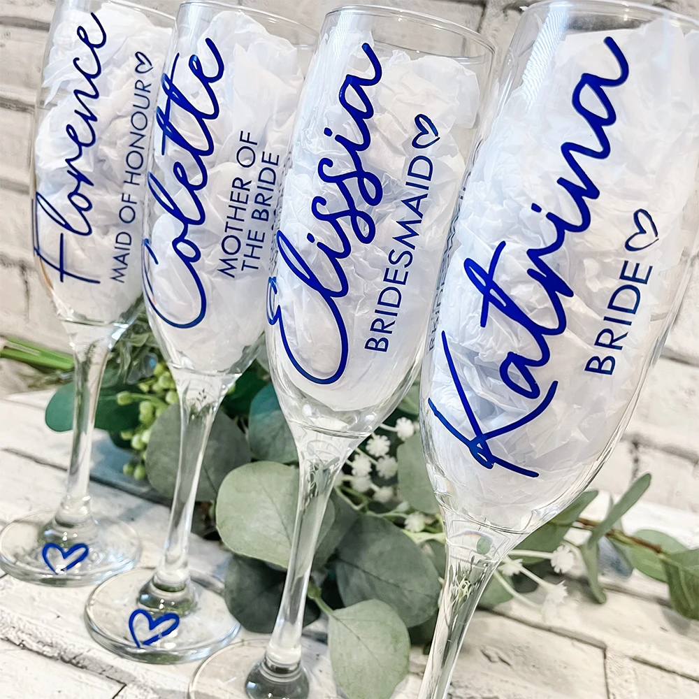 Personalized Bridal Party Wine Glasses Champagne Flutes Bridesmaid Bride Maid of Honour Mother of the Bride Decal Sticker Only