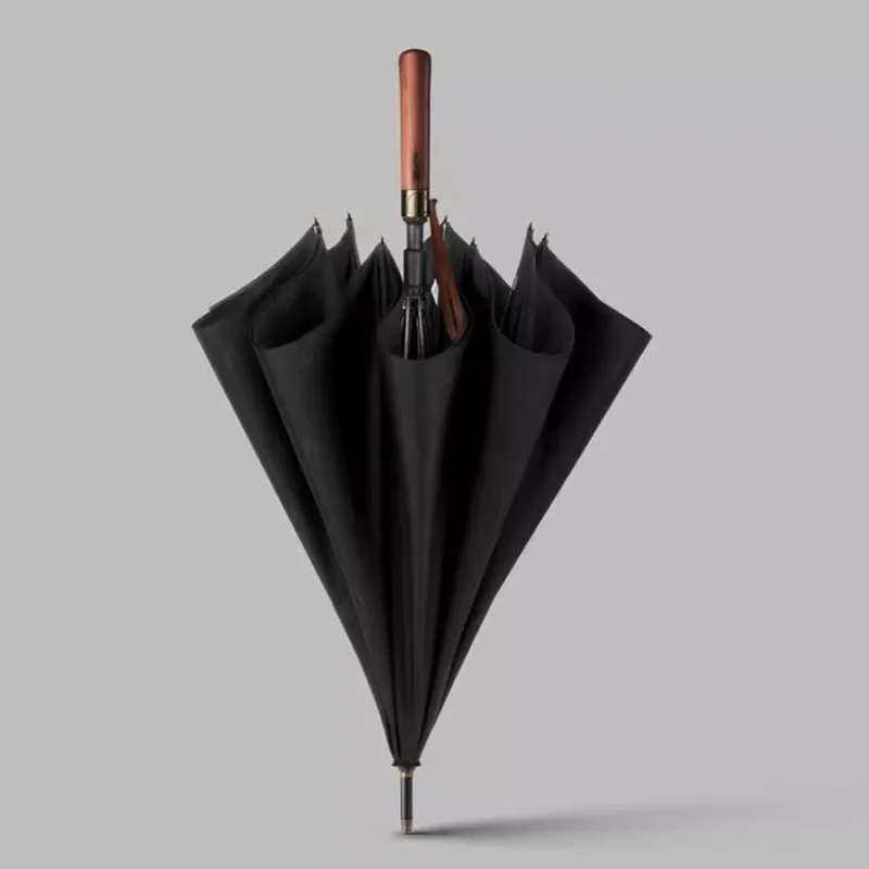 

Retro Wooden Handle Double-Layer Oversized Reinforced Umbrella, Storm-Resistant Weather & Rain Dual-Purpose Umbrella for Men