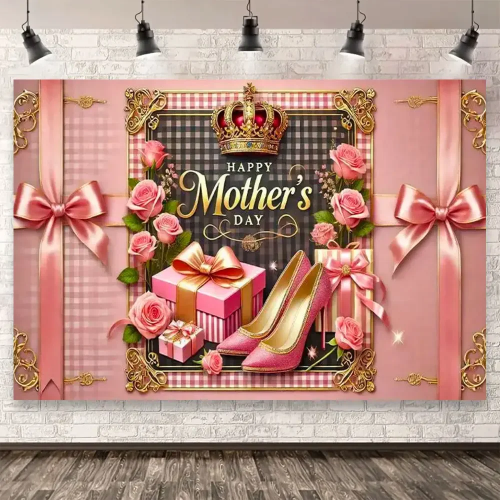 Happy Mother's Day Backdrop Thanks Best Mom Floral Flower Love Heart Mothers Day Birthday Photography Background Photo Studio