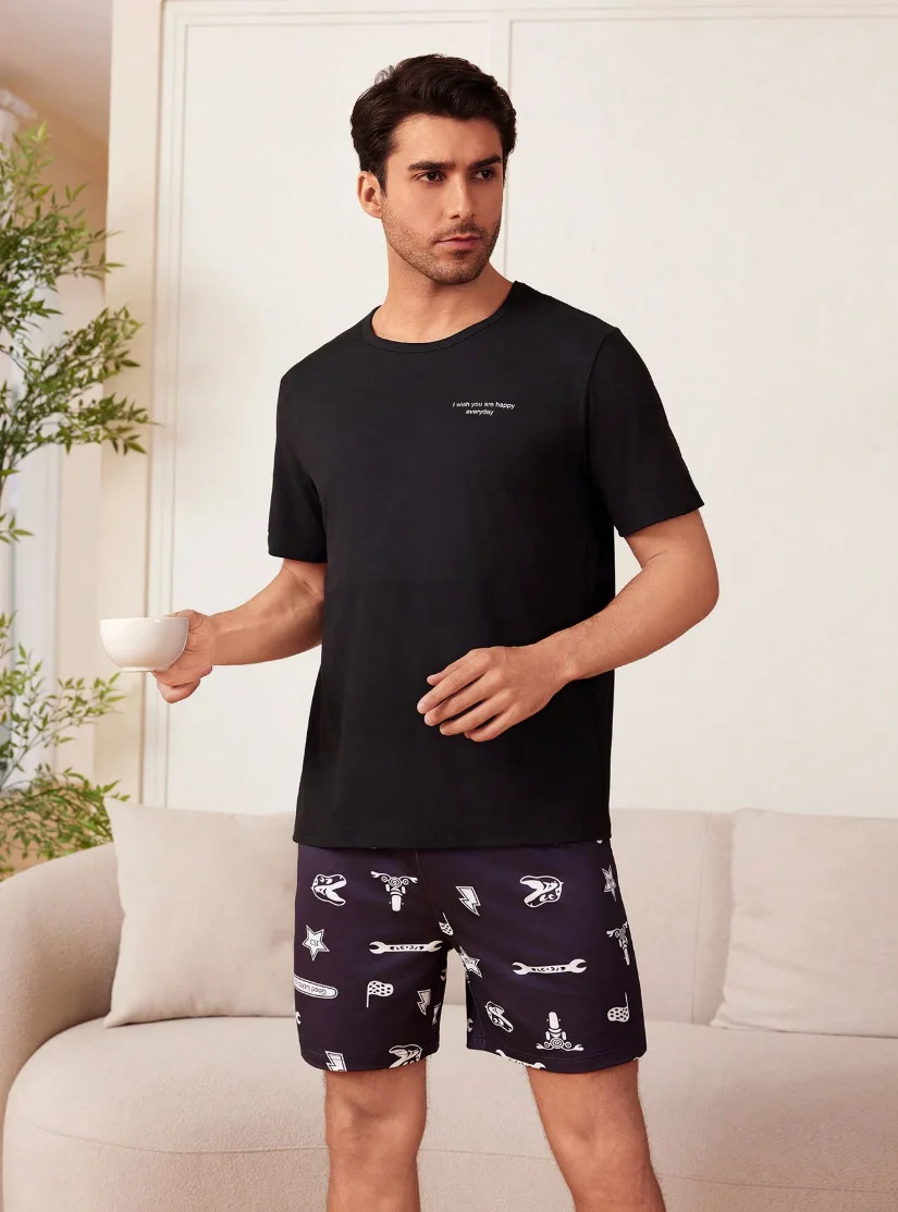 

Мужская пижама с короткими рукавами и шортами, комплект из двух предметов