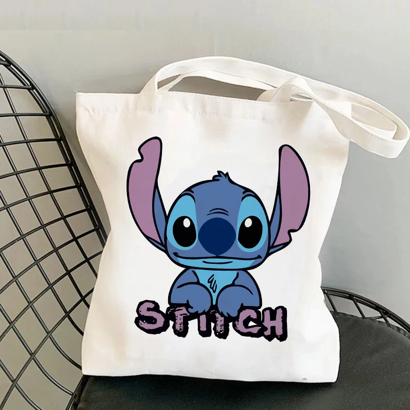 Kawaii Stitch Canvas Bags Disney Shoulder Bag Fashion Tote Bags Cartoon Printed Tote Bag Large Capacity Handbag Shopping Bags