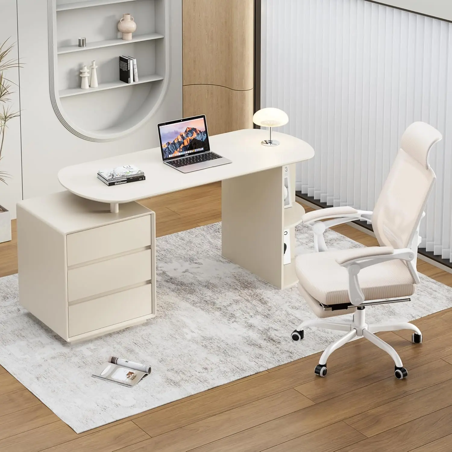 

Home Office Desk and Chair Set, Home Office Furniture Sets, Computer Desk with Drawers & Shelves, Ergonomic Chair with