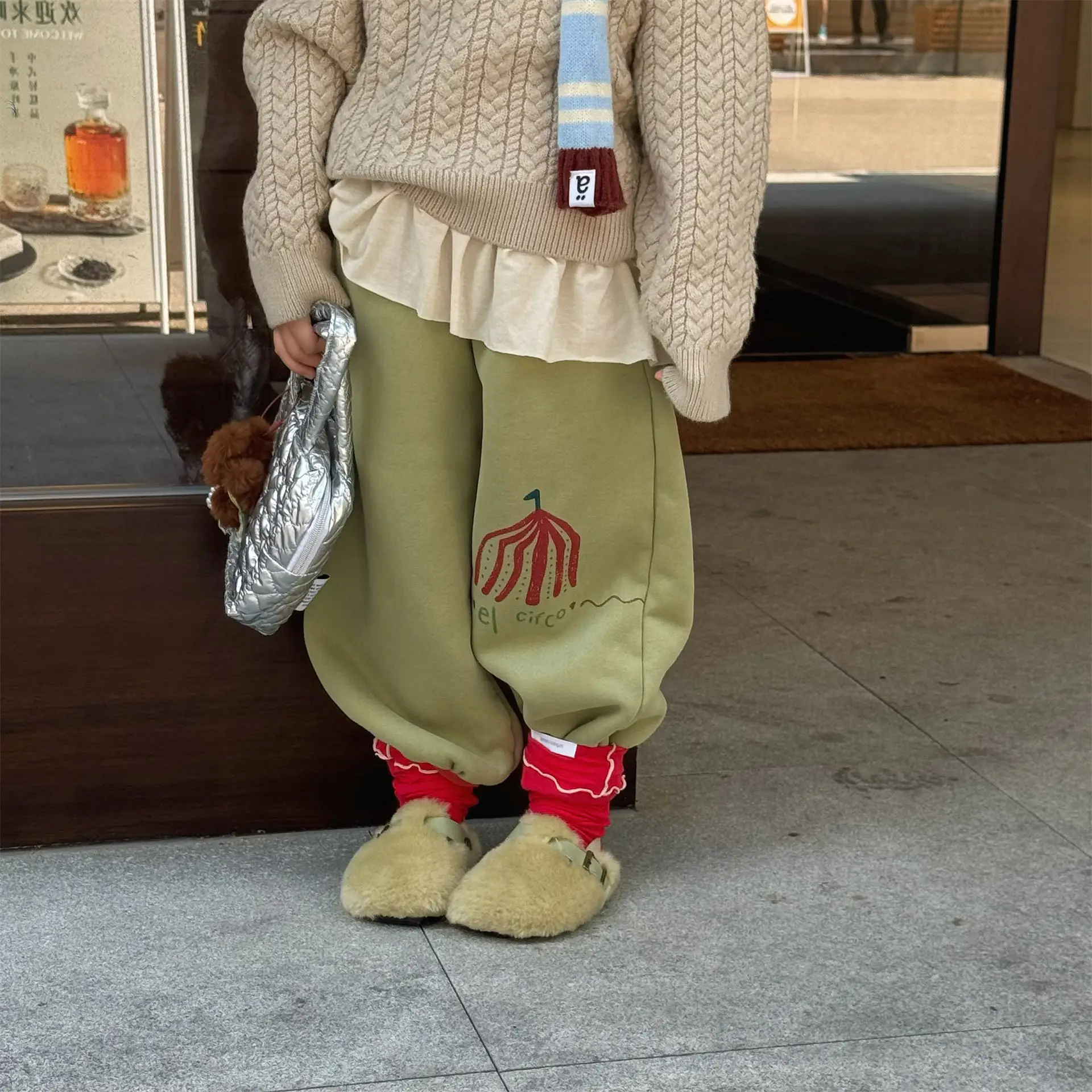 

2025 Winter New Children Fleece Sweat Pants Cotton Boys Casual Pants Plus Velvet Thick Baby Girls Warm Trousers Kids Clothes