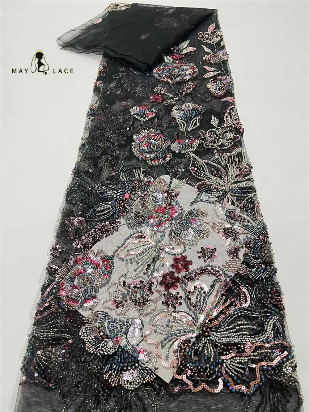 

Африканское французское кружево с бисером 2026, высококачественное вышитое кружево с пайетками, нигерийский тюль, 5 ярдов для женского вечернего платья