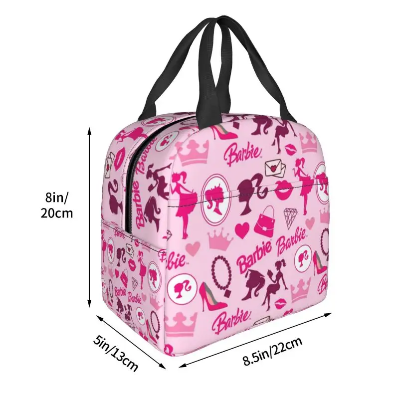 Custom Barbie Lunch Box for Women Leakproof Cooler Thermal Food Insulated Lunch Bag School Children Portable Picnic Tote Bags