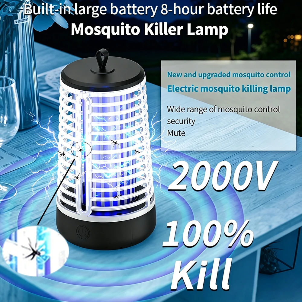USB Rechargeable Mosquito Zapper Lamp 395nm UV Light 2000V High Voltage Insect Trap Portable Silent Bug Killer for Home Camping