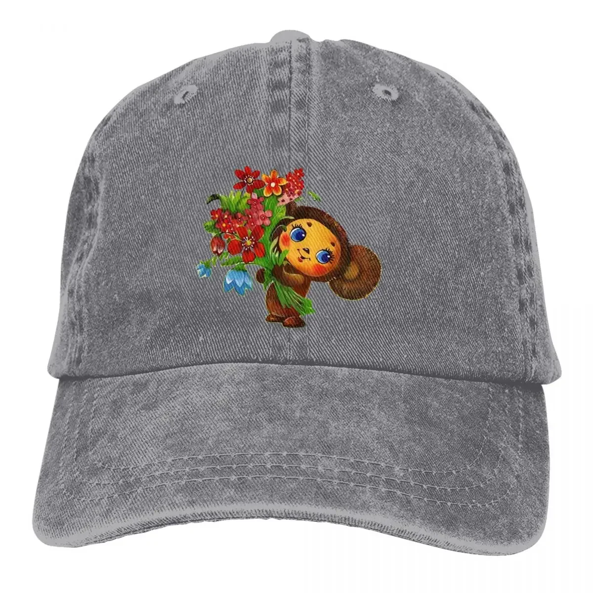 Colorful Flower Baseball Caps Peaked Cap Cheburashka Che Burashka Gena Russian Cartoon Sun Shade Hats for Men Women