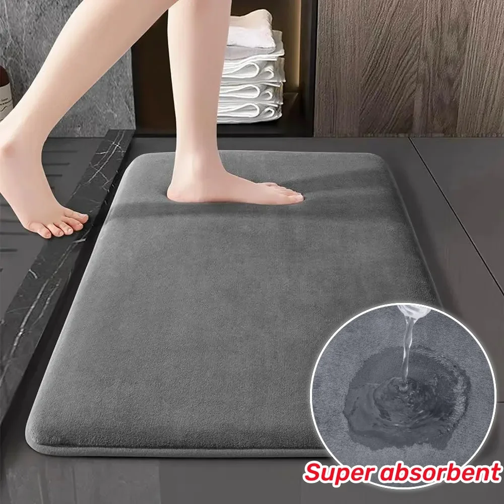 Coral Velvet Solid Colour Floor Mat Bathroom Living Room Doorway Water-absorbent Non-slip Mat Bedroom Foot Mat Carpet