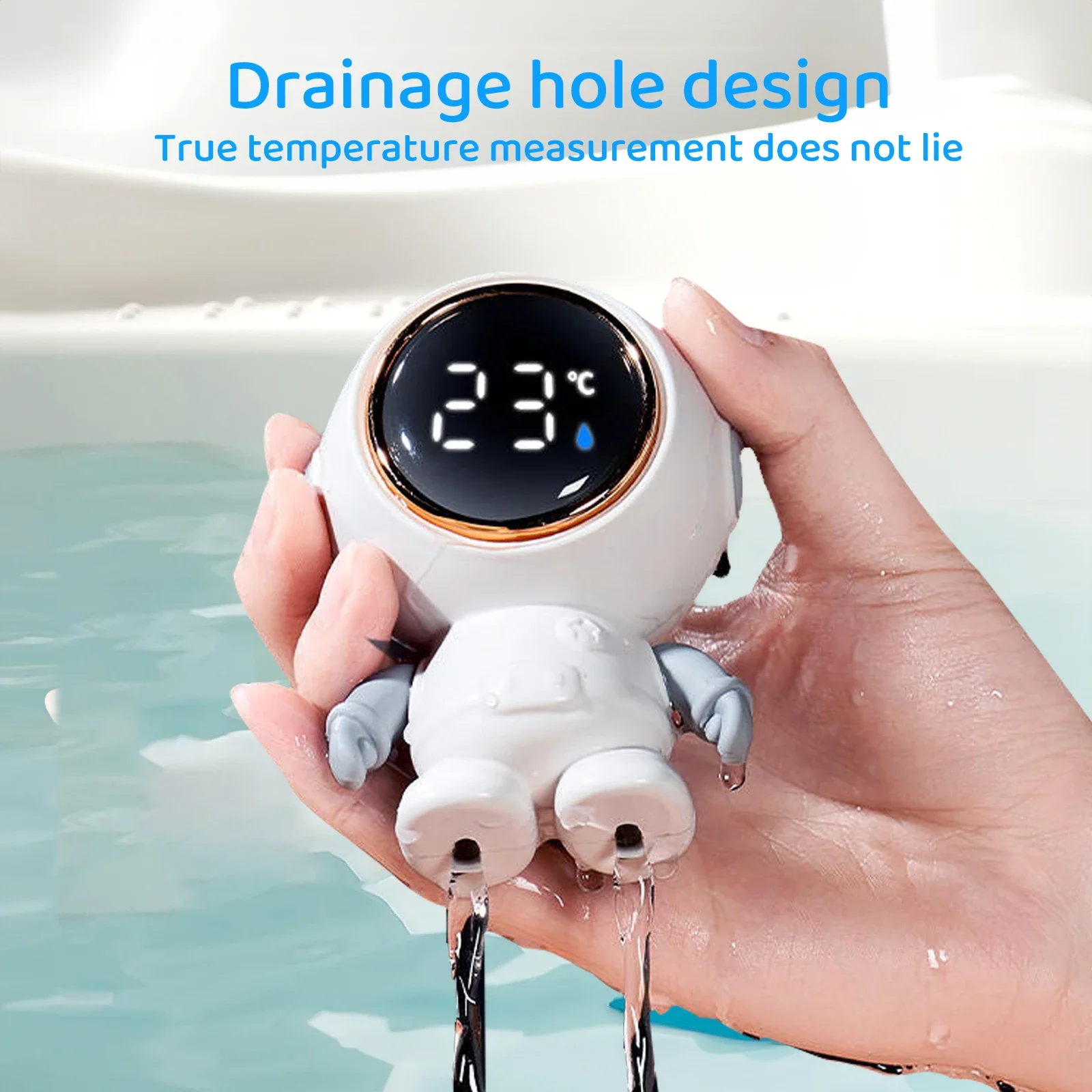 Baby Bath Thermometer Floating Toy IP65 Waterproof Astronaut Water Thermometer with Touch LED Display for Newborn Baby Shower In