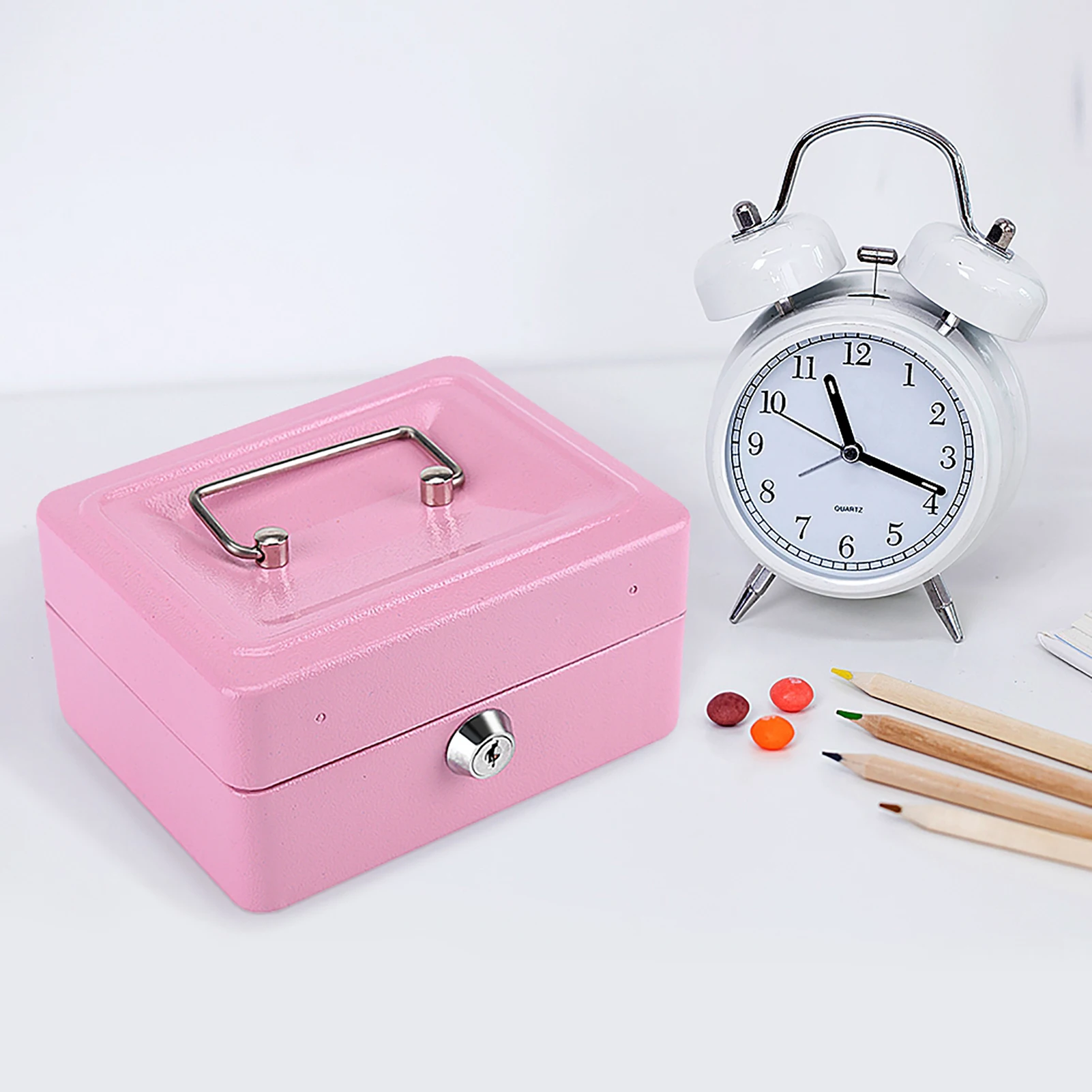 ZK40 1Pc Mini Portable Steel Petty Lockable Cash Money Coin Safe Security Box Household Pink