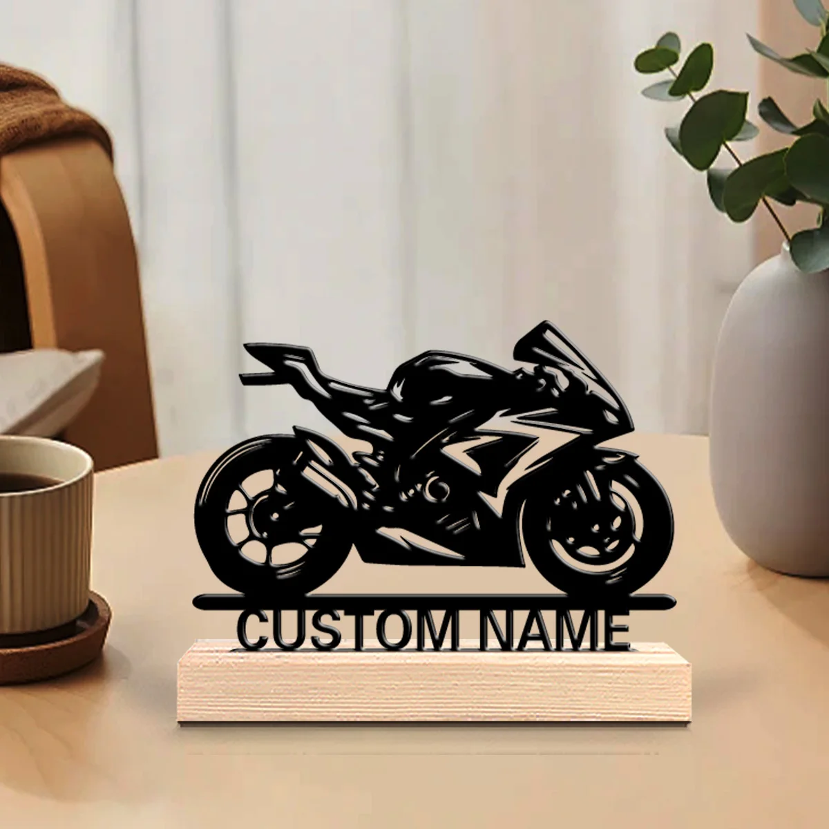 1pc Fashion personalized Custom Motorcycle Iron Statue With Wood Base Tin Ornament With Wood Base Metal Sculpture With Wood Base