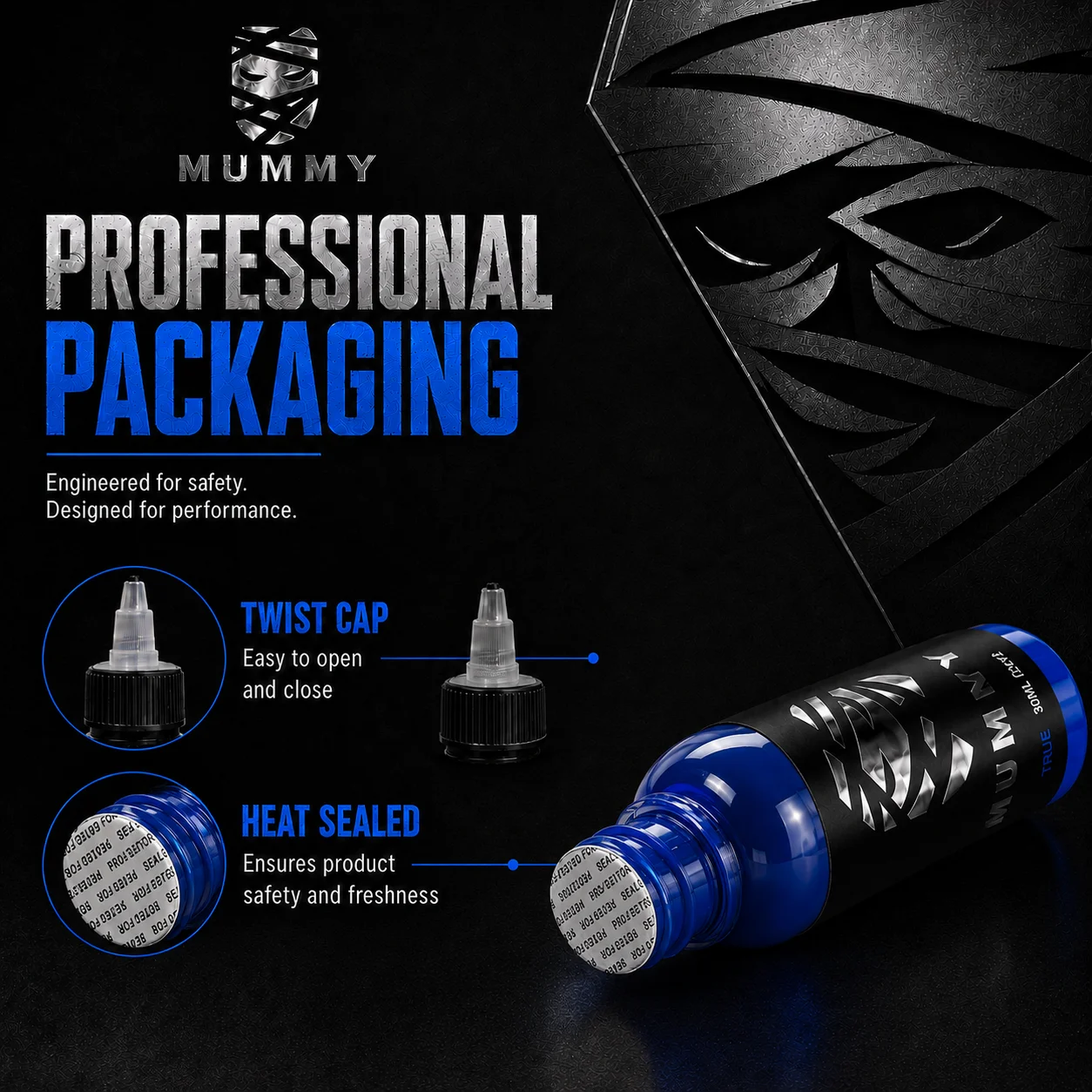 Mummy Tattoo Ink Blue Series , 1oz Professional Pigment for Body Art ,Smooth Ink Flow