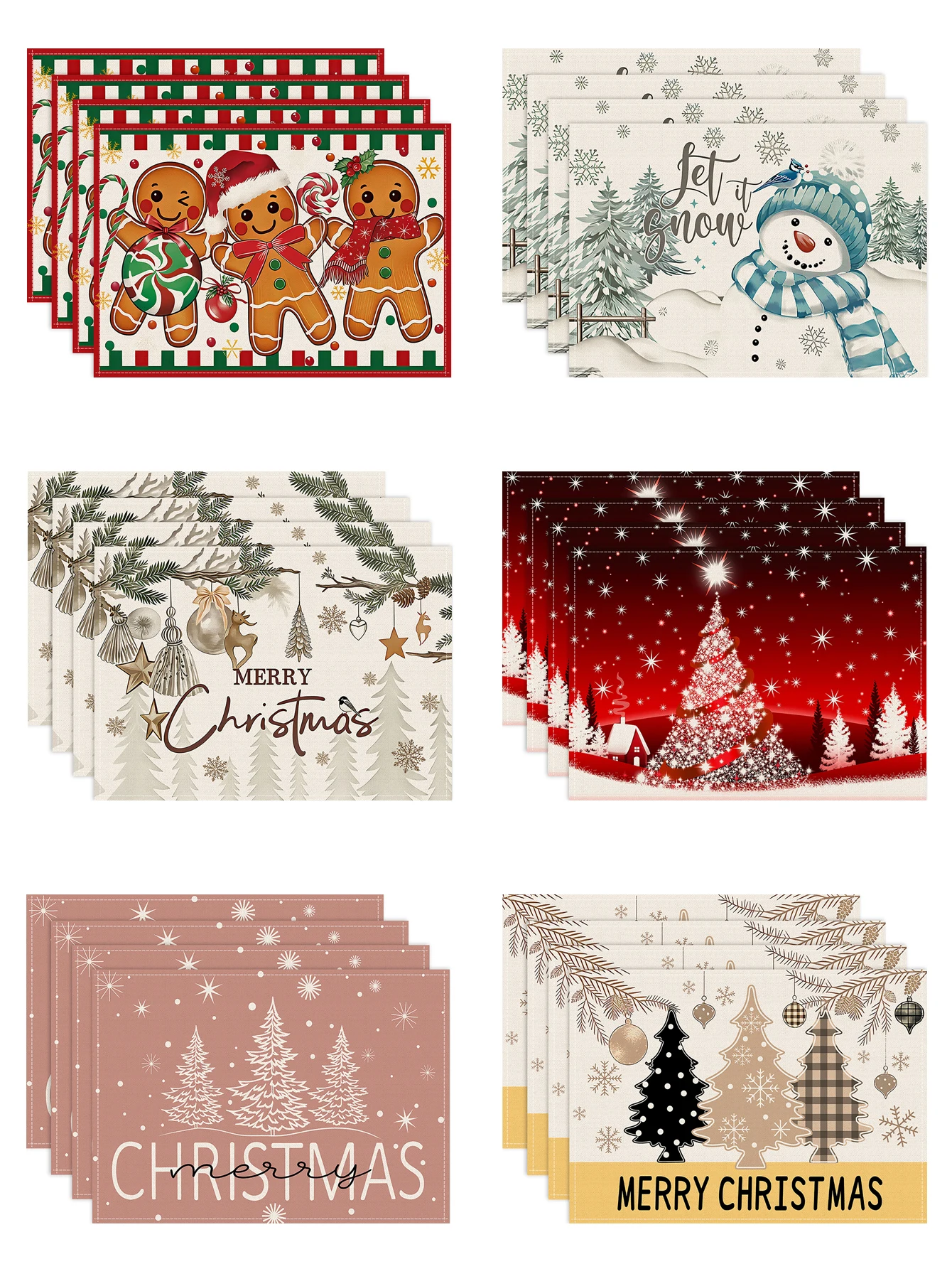 1/4/6 Christmas placemats, Christmas tree table mats, and Christmas party table anti slip insulation mats