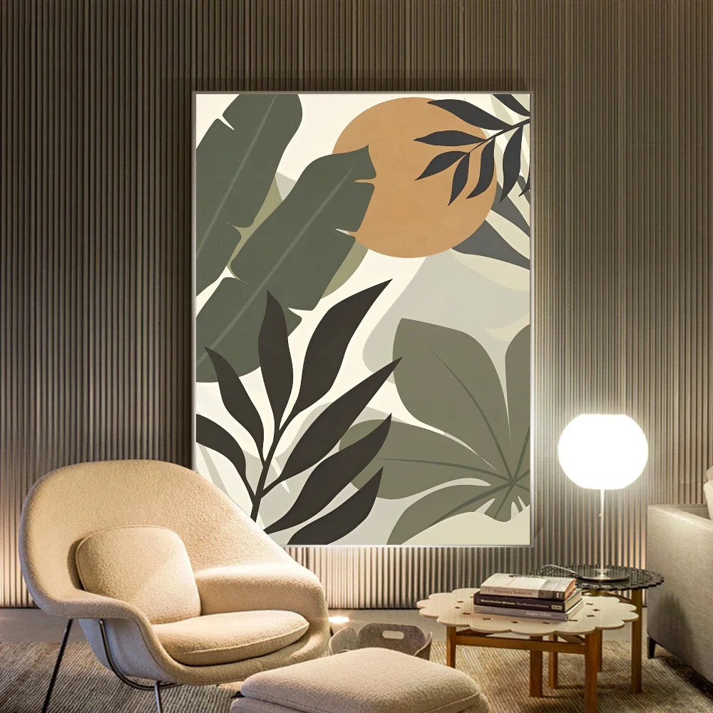 Palm Tree Leaves Self-adhesive Art Poster Fancy Wall Sticker for Living Room Bar Decoration Vintage Decorative Painting