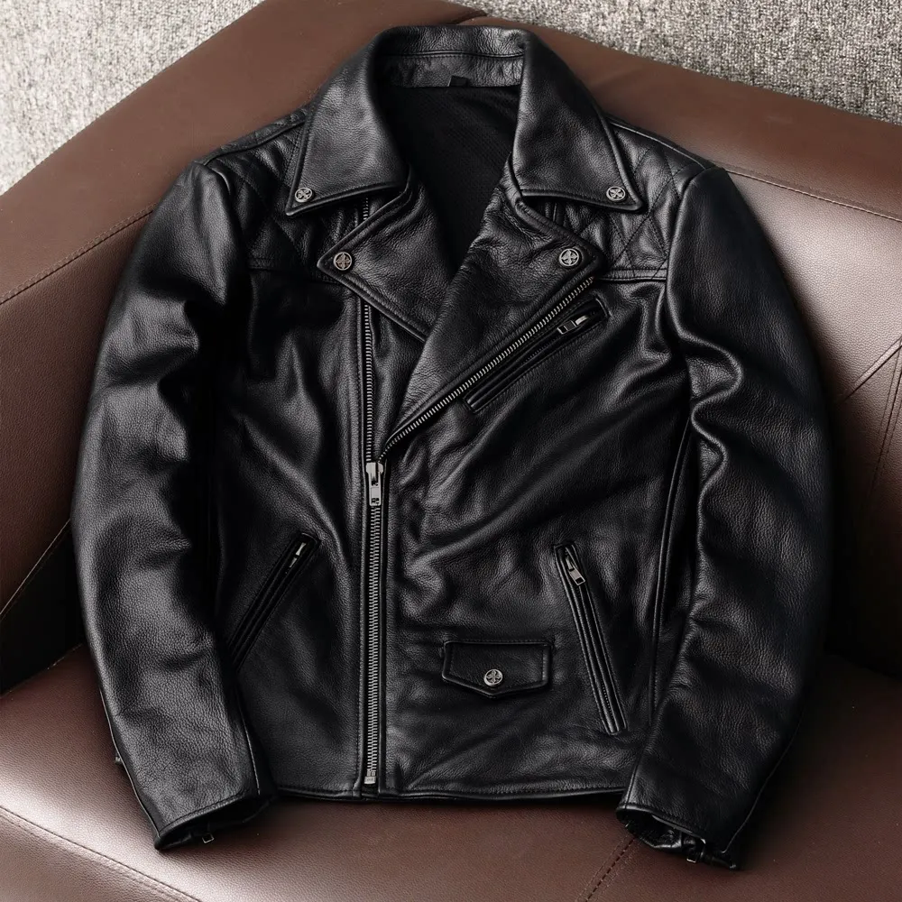 

HAL locomotive pure first-layer cowhide leather motorcycle riding can add protective gear lapel jacket