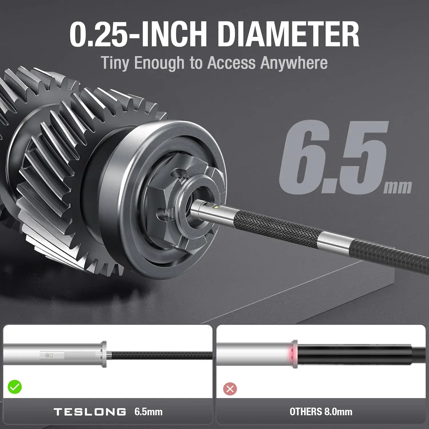 6inch Articulating Borescope 4-Way 360° Steering Endoscope Camera with 6.5mm Lens 6+1 LED Lights HD1080P for Engine Inspection