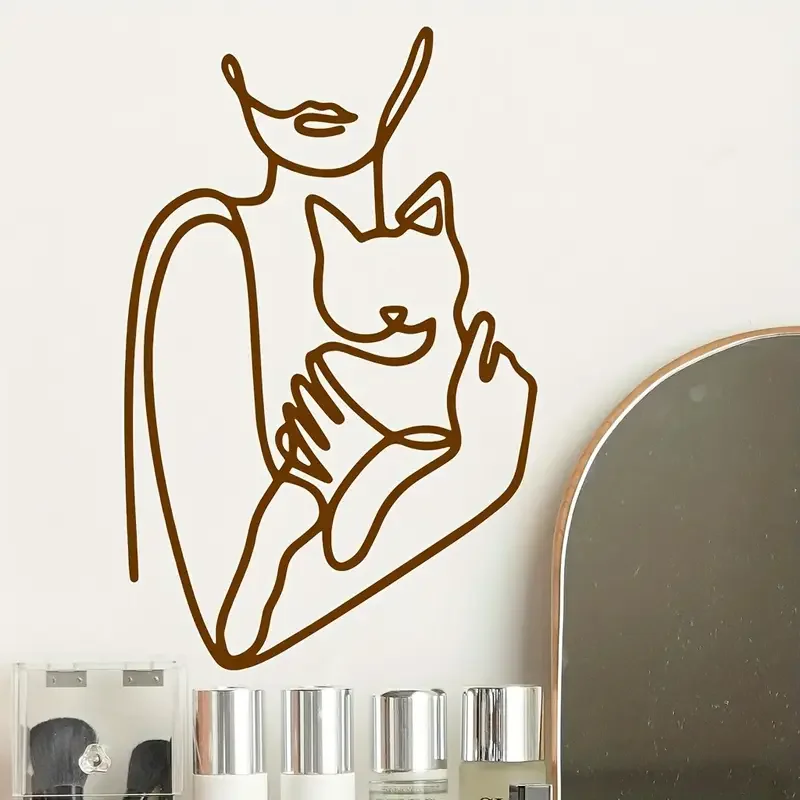 1 Stück eleganter Wandaufkleber für Damen und Katzen – zeitgenössischer selbstklebender Vinyl-Aufkleber, wiederverwendbares, glänzendes Finish für Wohnzimmer, Schlafzimmer