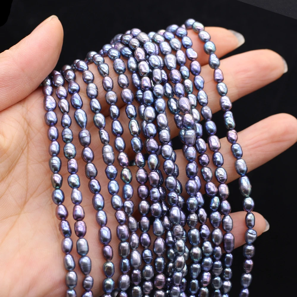 

3-4mm Black Natural Freshwater Pearl High Quality Rice Shaped Spacer Beads for Jewelry Making DIY Necklace Bracelet Accessories