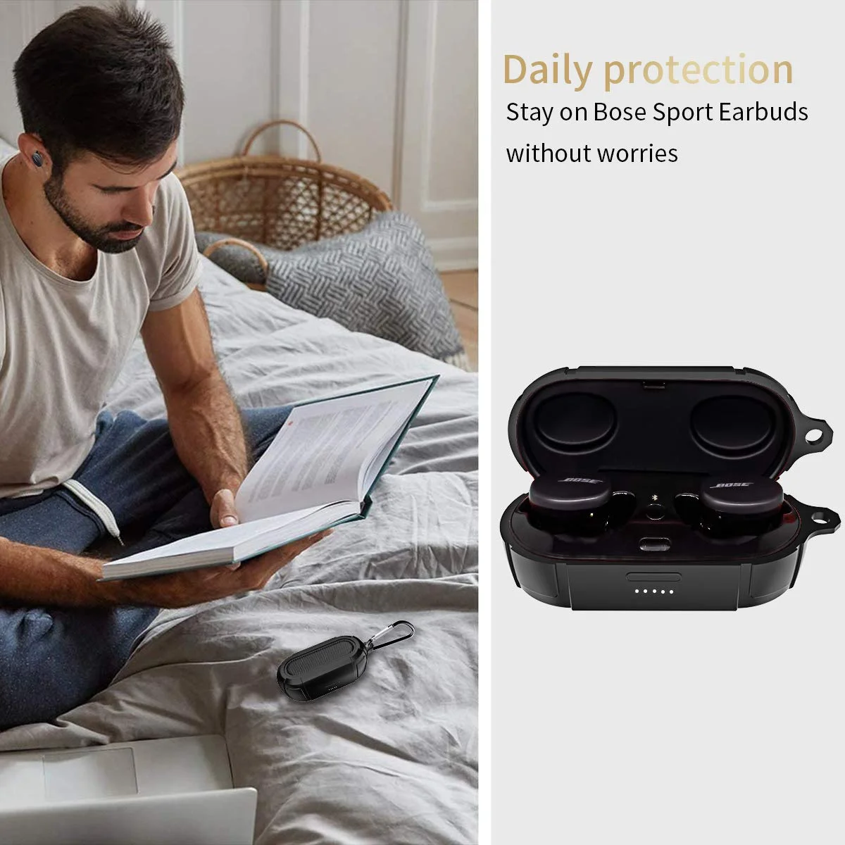 Funda protectora de silicona para auriculares Bose, funda frontal LED Visible, diseñada para auriculares deportivos inalámbricos con llavero