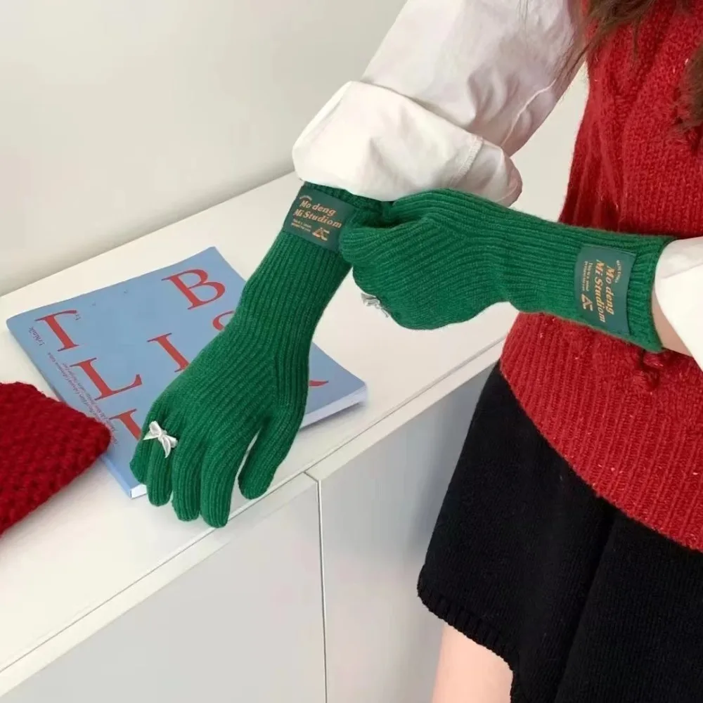 

Lovely Korea Knitted Bow Gloves Harajuku Kawaii Women Winter Gloves Fashion Y2k Warm Riding Gloves Ladies