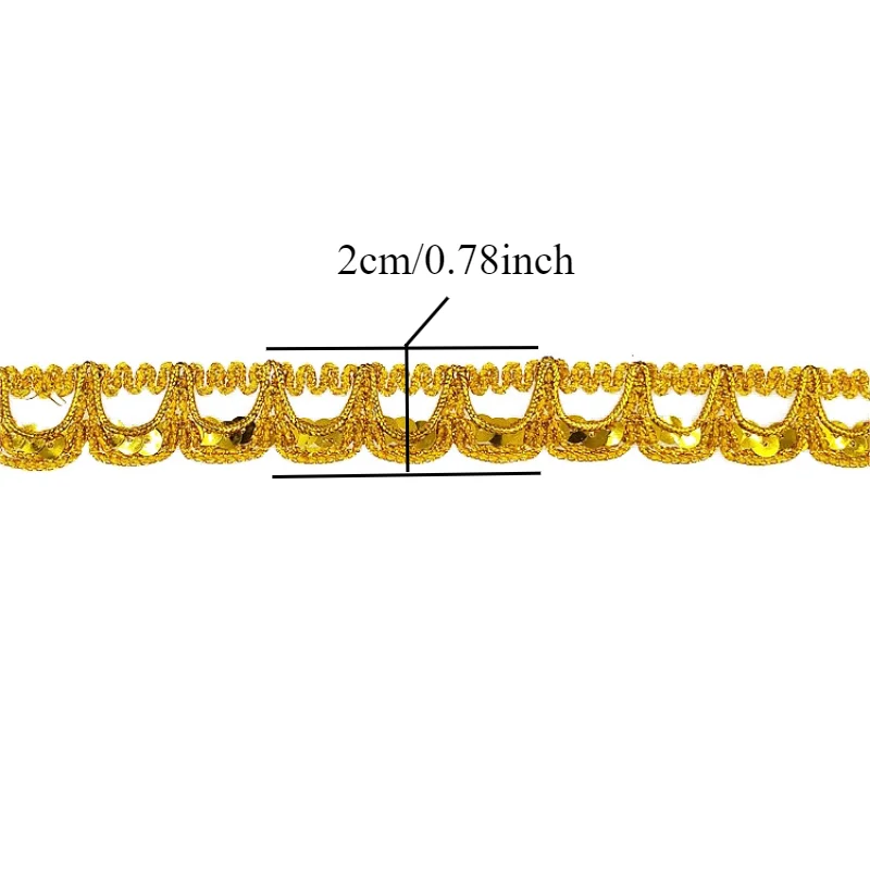 2 Yards pizzo etnico 2cm oro paillettes tessitura accessori di abbigliamento Costume da ballo vestito da festa decorazione tessuto Trim per cucire