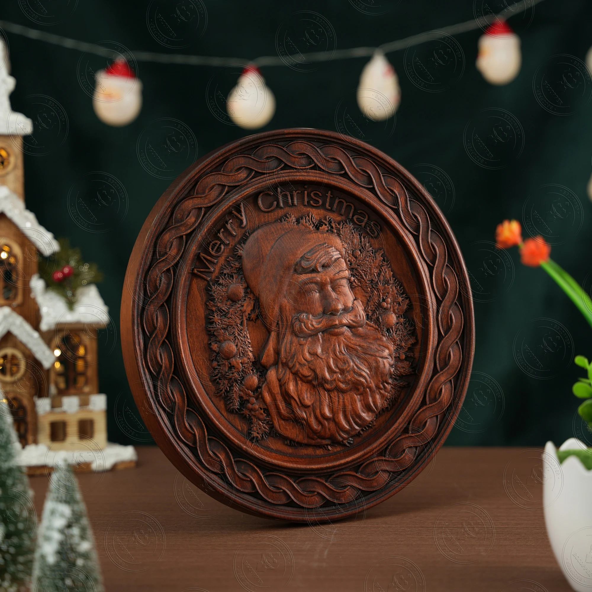 European and American Santa Claus relief medallion solid wood carving Christmas gift memorial small gift crafts