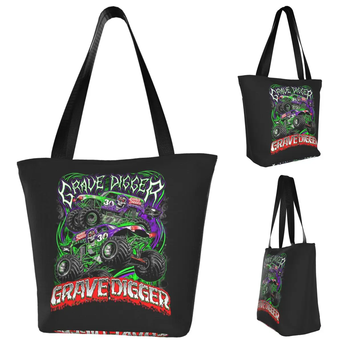 monster-jam-grave-escavador-monster-truck-sacola-de-compras-lona-grande-capacidade-sacos-ombro-shopper-bolsa-de-mercearia-para-mulher