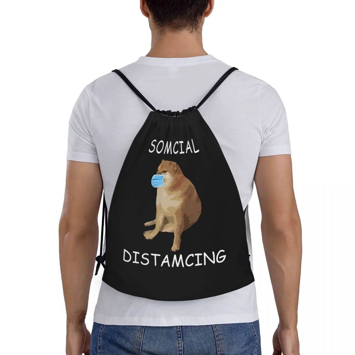 Somcial Distamcing Cheems borsa con coulisse per cani per lo Shopping zaini da Yoga donna uomo Funny Shiba Inu Dank Meme Sports Gym Sackpack