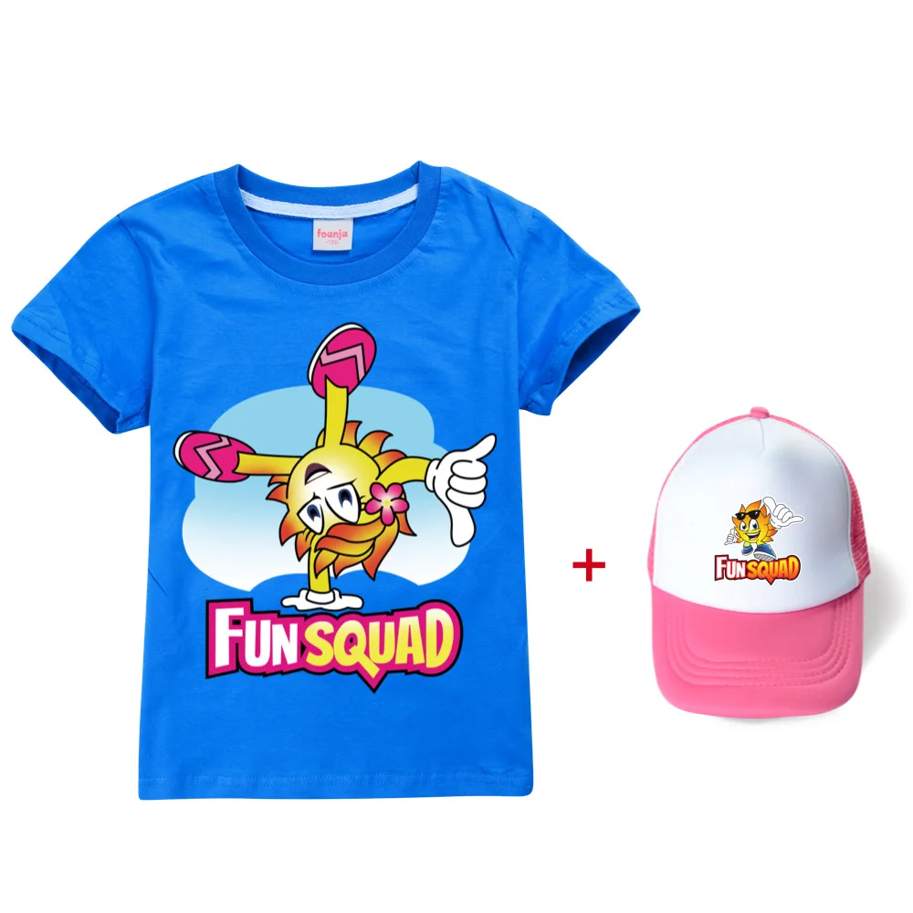 2024 Summer movie 3D cartoon tee Baby Boy Clothes Kids Fun Squad game Clothes t shirt Children Clothing Boy Girls shirt+hat